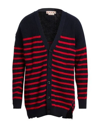 Marni Distressed Striped Ribbed Wool Cardigan In Black