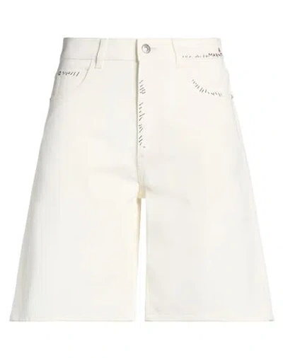 Marni Man Denim Shorts Cream Size 32 Cotton, Cow Leather In Neutral