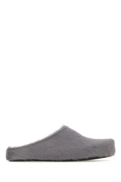 Marni Fussbett Calf-hair Clogs In Gray