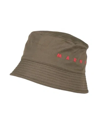 Marni Man Hat Military Green Size M Cotton In Brown