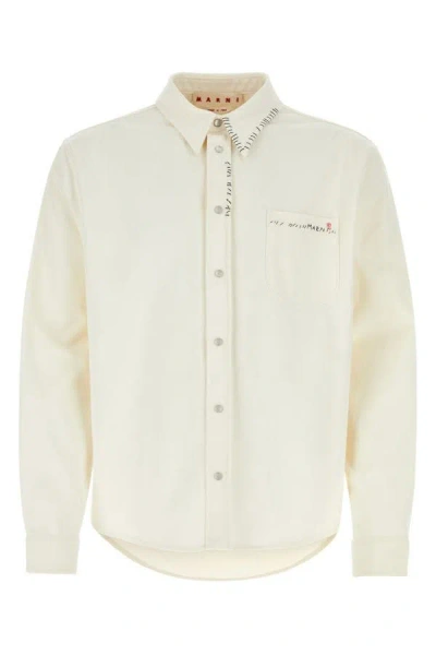 Marni Man Ivory Denim Shirt In White