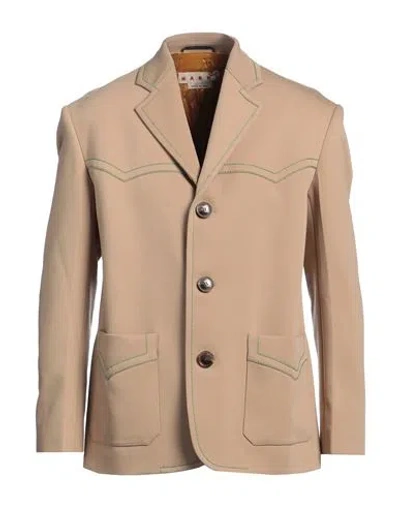 Marni Man Jacket Camel Size 42 Polyester, Virgin Wool