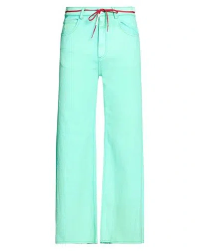 Marni Man Jeans Green Size 31 Cotton, Acrylic, Viscose, Elastane, Calfskin In Blue