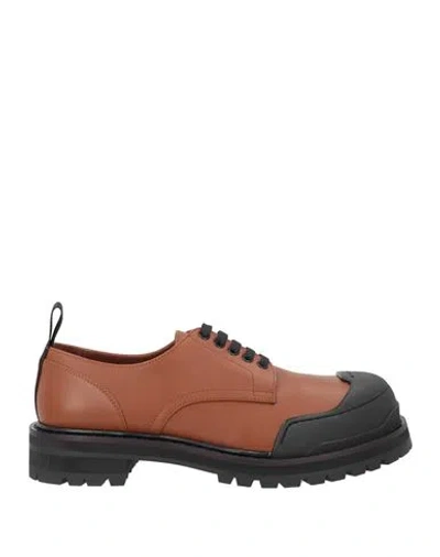 Marni Man Lace-up Shoes Tan Size 11 Leather, Rubber In Brown