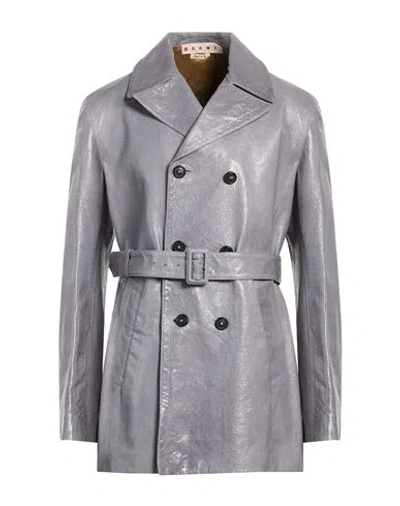 Marni Man Overcoat & Trench Coat Grey Size 38 Leather In Gray