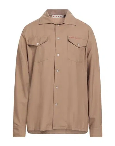 Marni Man Shirt Camel Size 40 Virgin Wool In Sand
