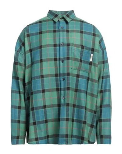 Marni Man Shirt Emerald Green Size 44 Virgin Wool