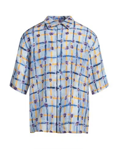 Marni Mens Habotai Silk Saraband Print Bowling Shirt In Blue/yellow