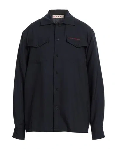 Marni Man Shirt Midnight Blue Size 40 Virgin Wool In 00b99