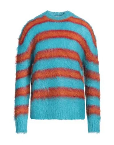 Marni Man Sweater Azure Size 40 Mohair Wool, Polyamide In Blue