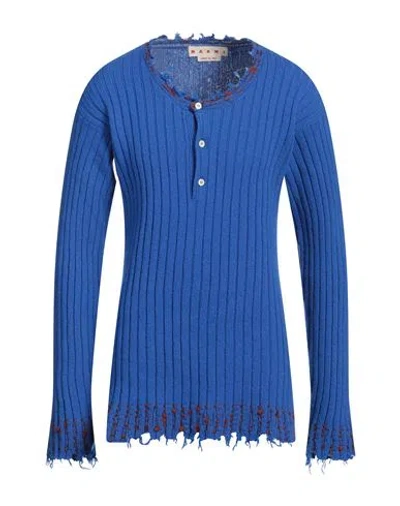 Marni Man Sweater Bright Blue Size 44 Virgin Wool