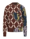 Marni Vintage Effect Patterned Crew-neck Sweater In Brown