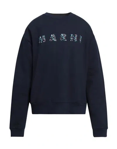 Marni Floral Logo Print Cotton Sweatshirt In Blue