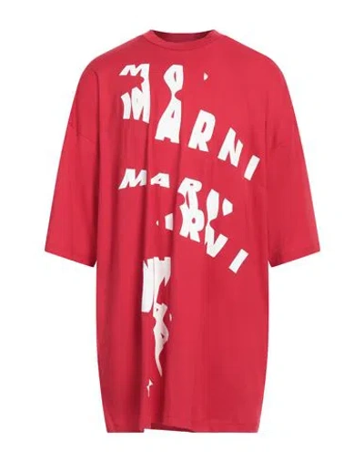 Marni Printed Oversized Logo T-shirt In Crimson