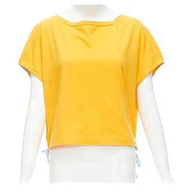 Pre-owned Marni Mango Yellow Cotton Blue Trim Ruched Sides Cap Sleeve T-shirt Top It38 Xs