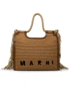 MARNI MARCEL SUMMER BROWN LEATHER AND FABRIC BAG