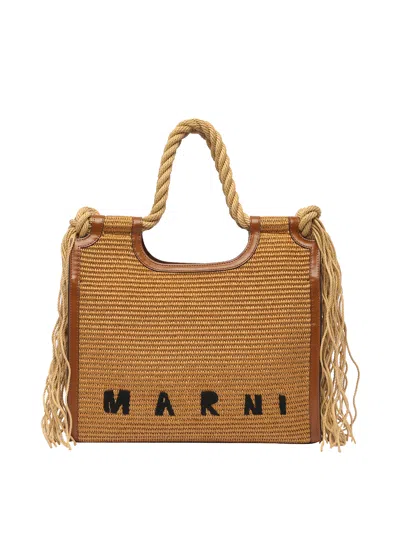 Marni Marcel Summer Logo Handbag In Brown