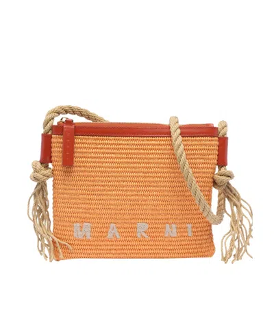 Marni Marcel Summer Raffia Shoulder Bag In Orange