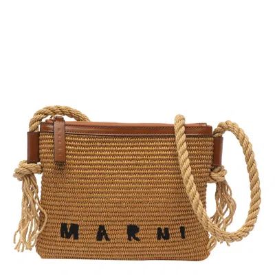 Marni Beige Marcel Zip Pochette Bag In Brandy