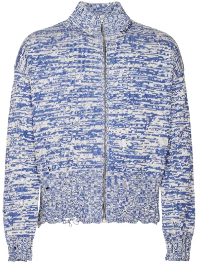 Marni Marled Pattern Zip-up Sweater With High Collar In Blue
