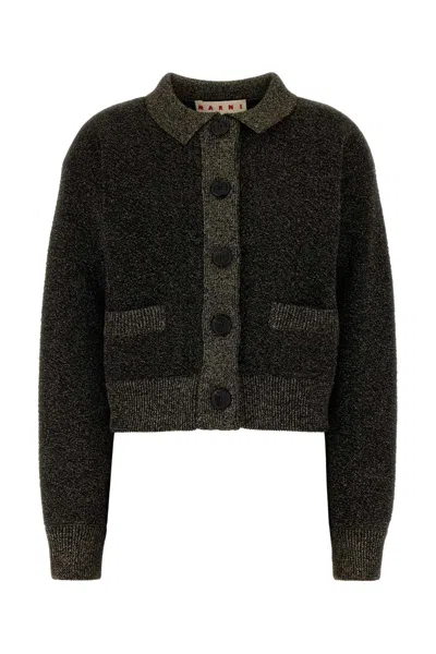 Marni Marled Wool-blend Cardigan With Metallic Detail In Brown