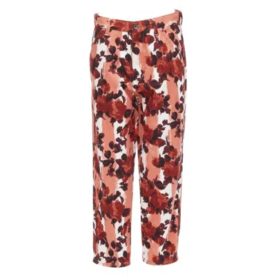 Pre-owned Marni Marn Pink Red Abstract Floral Striped Print 100% Cotton Wide Leg Jeans It38 Xs