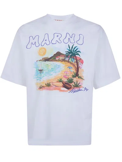 Marni Beach Print T-shirt In White