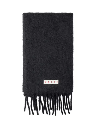Marni Black Scarf With Fringes And Logo