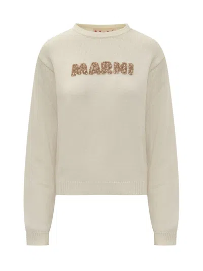 Marni Cotton Logo Embroidered Sweater In White