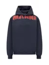 Marni Graphic Print Hooded Sweater With Ribbed Finish In Blue