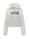 Marni Logo Printed Drawstring Hoodie In White