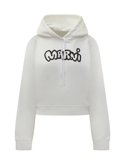 MARNI MARNI MARNI LOGO HOODIE WHITE
