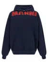 Marni Graphic Print Hooded Sweater With Ribbed Finish In Blue