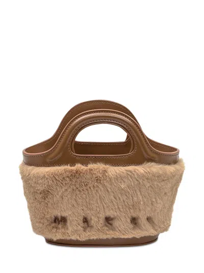 Marni Shoulder Bag In Beige Fur And Brown Leather In Sand