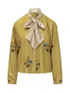 Marni Yellow Silk Twill Shirt With Tulip Print In Yellow