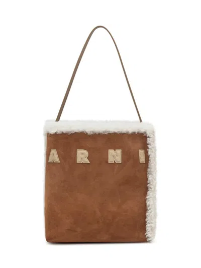 Marni Suede Leather Tote Bag Brown