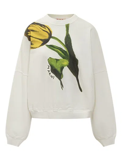 Marni Sweatshirt With Floral Print In White