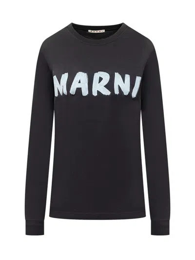 Marni Logo Print T-shirt In Black