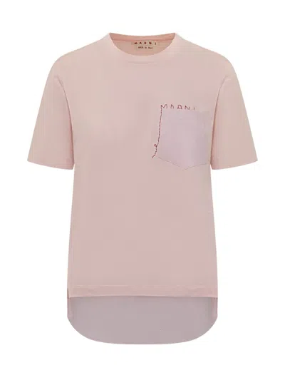 Marni T-shirt With Embroidered Pocket In Pink