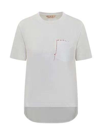 Marni T-shirt With Embroidered Pocket In White