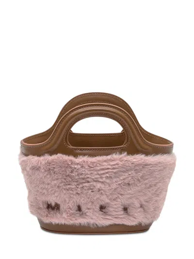 Marni Tote Bag In Pink Fur And Brown Leather
