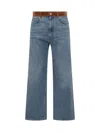 Marni Wide Leg Jeans With Suede Detail In Blue