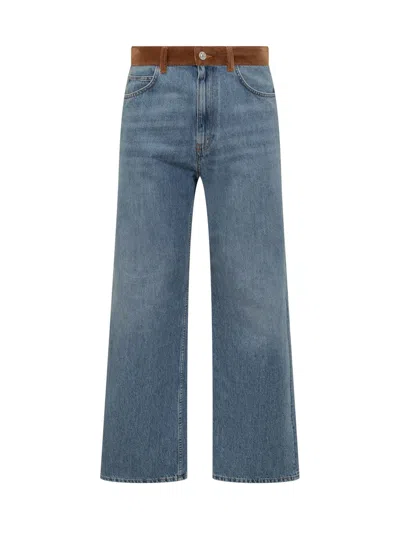 Marni Wide Leg Jeans With Suede Detail In Blue