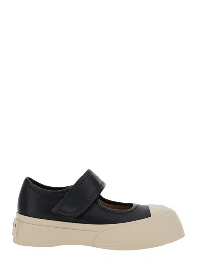 MARNI 'MARY JANE' BLACK SNEAKER WITH HOOK AND LOOP CLOSURE AND LOGO ON THE BACK IN LEATHER WOMAN