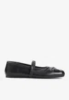 Marni Black Ballerinas With Embossed Bow Detail On The Front In Leather Woman In Black