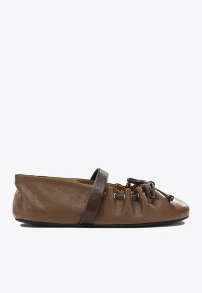 Marni Mary Jane Leather Ballet Flats In Brown