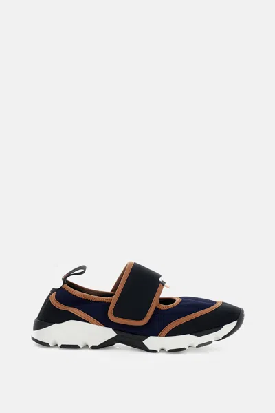 Marni Dark Blue And Black Mary Jane Running Polyamide Sneakers In Multi
