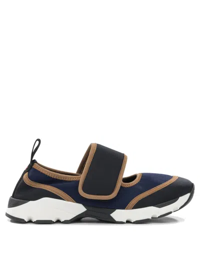 Marni Dark Blue And Black Mary Jane Running Polyamide Sneakers In Multi