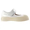 Marni Mary Jane Metallic Wrinkled Sneakers In Silver