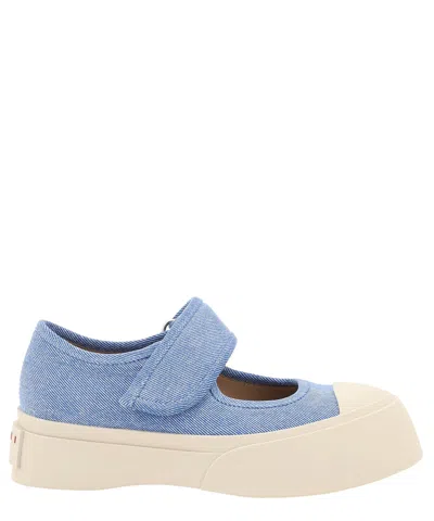 Marni Nappa Leather Mary Jane Ballerinas With Platform Sole In Lightblue